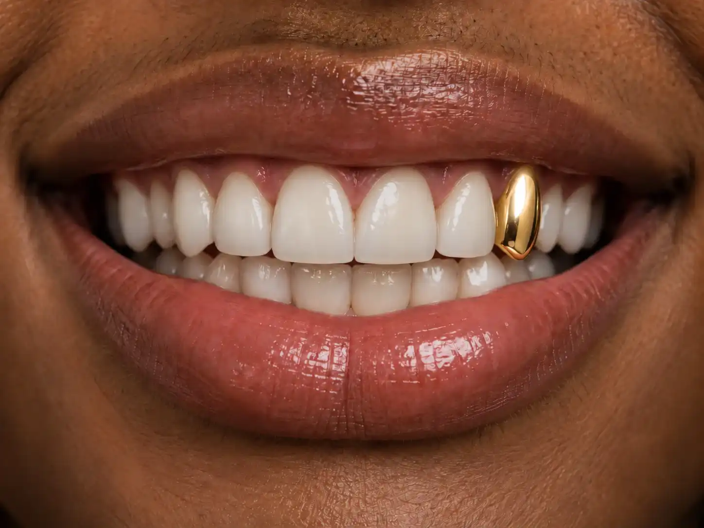 Custom gold dental grillz on front teeth